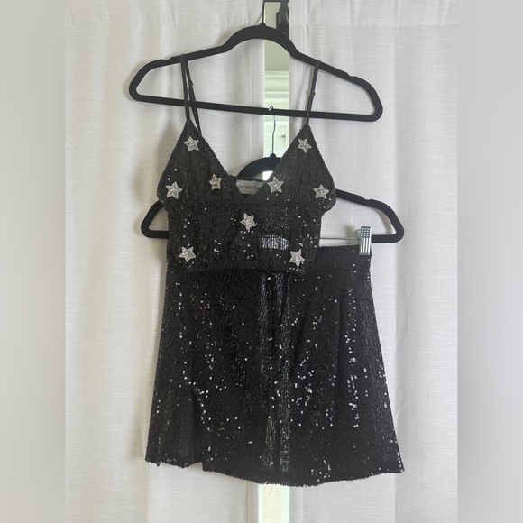 East N West Label Black sequin star crop top & mini skirt set festival | Size M - Picture 11 of 17